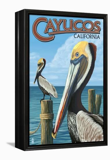 Cayucos, California - Pelicans-Lantern Press-Framed Stretched Canvas