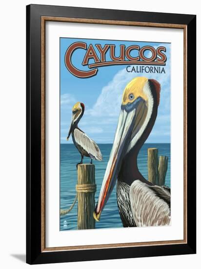 Cayucos, California - Pelicans-Lantern Press-Framed Premium Giclee Print