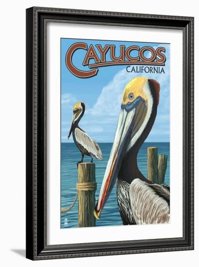 Cayucos, California - Pelicans-Lantern Press-Framed Premium Giclee Print