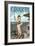 Cayucos, California - Pinup Girl Fishing-Lantern Press-Framed Art Print