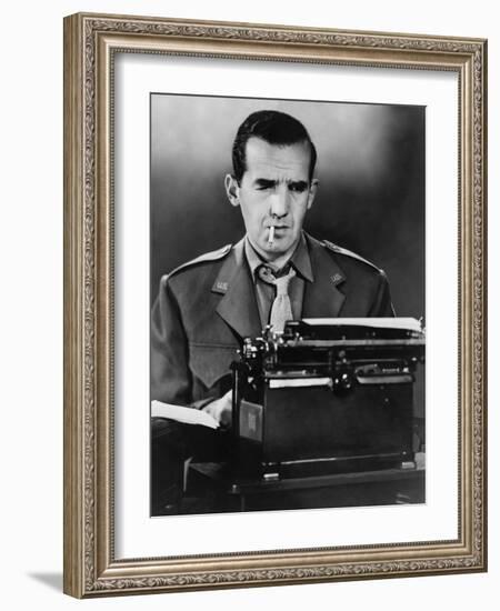 CBS News Correspondent Edward R. Murrow at His Typewriter in Wartime London-null-Framed Photo