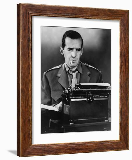 CBS News Correspondent Edward R. Murrow at His Typewriter in Wartime London-null-Framed Photo