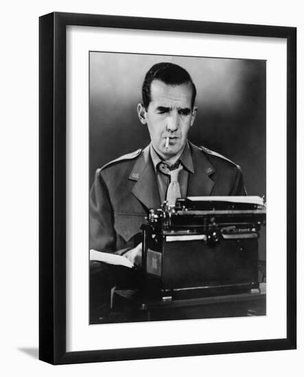 CBS News Correspondent Edward R. Murrow at His Typewriter in Wartime London-null-Framed Photo