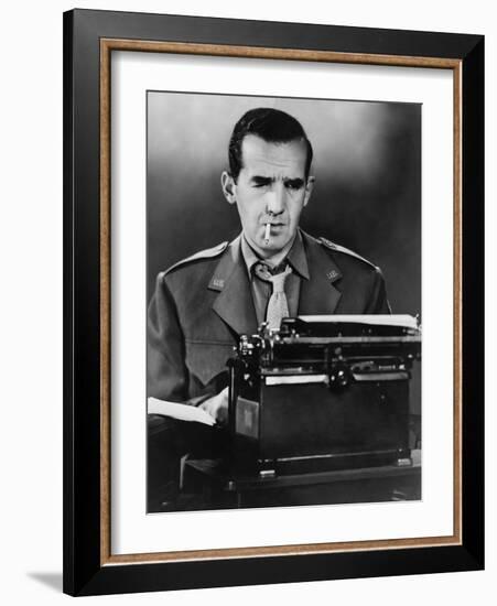 CBS News Correspondent Edward R. Murrow at His Typewriter in Wartime London-null-Framed Photo