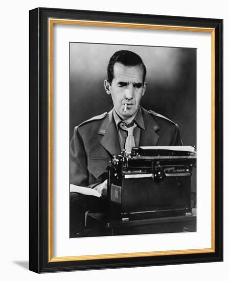 CBS News Correspondent Edward R. Murrow at His Typewriter in Wartime London-null-Framed Photo