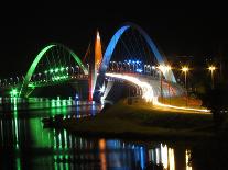 Kubitschek Bridge At Night With Colored Lighting-ccalmons-Framed Photographic Print