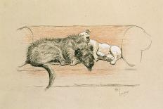 Wolfhound and Bull Terrier Asleep on a Sofa-Cecil Charles Windsor Aldin-Framed Giclee Print