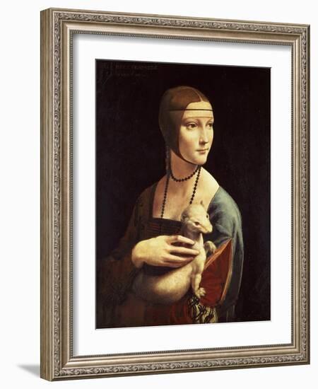 Cecilia Gallerani, Mistress of Ludovico Sforza, Portrait Known as Lady with the Ermine, c. 1490-Leonardo da Vinci-Framed Giclee Print