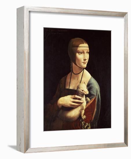 Cecilia Gallerani, Mistress of Ludovico Sforza, Portrait Known as Lady with the Ermine, c. 1490-Leonardo da Vinci-Framed Giclee Print