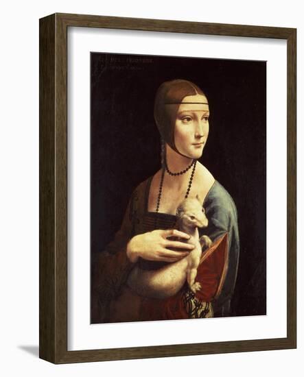 Cecilia Gallerani, Mistress of Ludovico Sforza, Portrait Known as Lady with the Ermine, c. 1490-Leonardo da Vinci-Framed Giclee Print