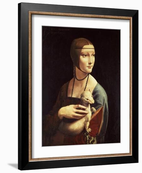 Cecilia Gallerani, Mistress of Ludovico Sforza, Portrait Known as Lady with the Ermine, c. 1490-Leonardo da Vinci-Framed Giclee Print