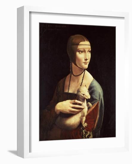 Cecilia Gallerani, Mistress of Ludovico Sforza, Portrait Known as Lady with the Ermine, c. 1490-Leonardo da Vinci-Framed Giclee Print