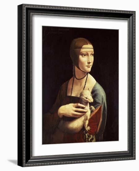 Cecilia Gallerani, Mistress of Ludovico Sforza, Portrait Known as Lady with the Ermine, c. 1490-Leonardo da Vinci-Framed Giclee Print