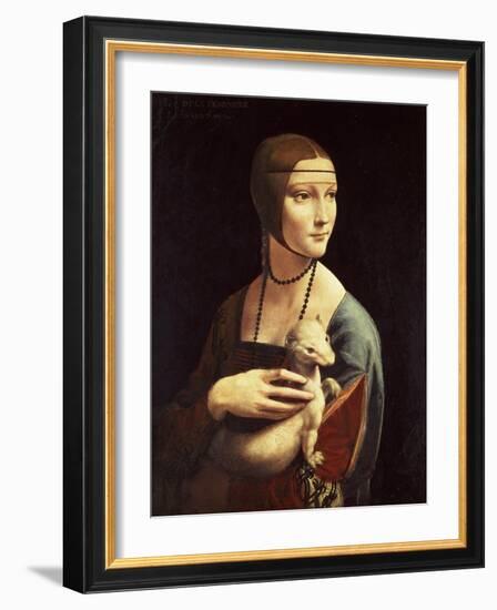 Cecilia Gallerani, Mistress of Ludovico Sforza, Portrait Known as Lady with the Ermine, c. 1490-Leonardo da Vinci-Framed Giclee Print