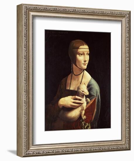 Cecilia Gallerani, Mistress of Ludovico Sforza, Portrait Known as Lady with the Ermine, c. 1490-Leonardo da Vinci-Framed Giclee Print