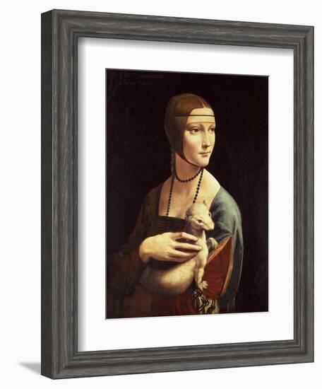 Cecilia Gallerani, Mistress of Ludovico Sforza, Portrait Known as Lady with the Ermine, c. 1490-Leonardo da Vinci-Framed Giclee Print