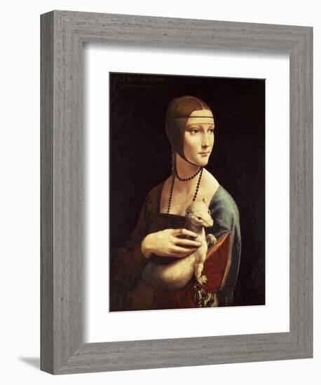Cecilia Gallerani, Mistress of Ludovico Sforza, Portrait Known as Lady with the Ermine, c. 1490-Leonardo da Vinci-Framed Giclee Print