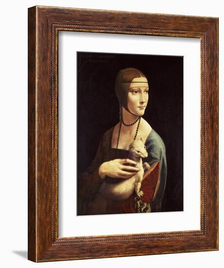 Cecilia Gallerani, Mistress of Ludovico Sforza, Portrait Known as Lady with the Ermine, c. 1490-Leonardo da Vinci-Framed Giclee Print