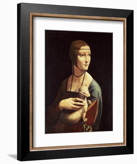 Cecilia Gallerani, Mistress of Ludovico Sforza, Portrait Known as Lady with the Ermine, c. 1490-Leonardo da Vinci-Framed Giclee Print