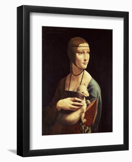 Cecilia Gallerani, Mistress of Ludovico Sforza, Portrait Known as Lady with the Ermine, c. 1490-Leonardo da Vinci-Framed Giclee Print