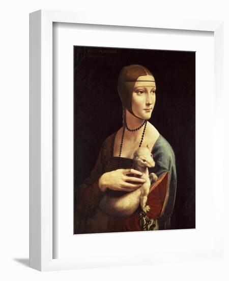 Cecilia Gallerani, Mistress of Ludovico Sforza, Portrait Known as Lady with the Ermine, c. 1490-Leonardo da Vinci-Framed Giclee Print