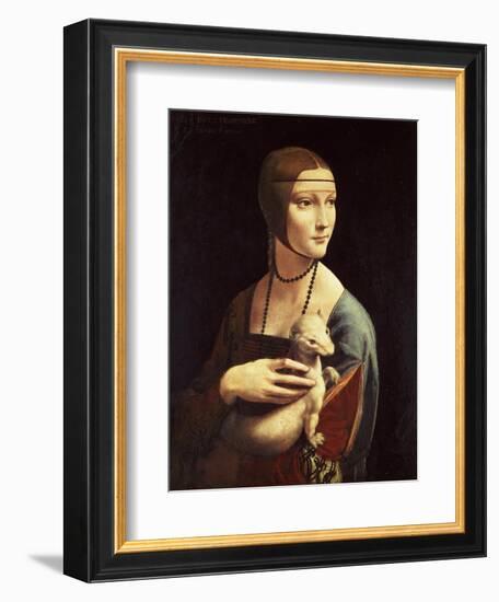 Cecilia Gallerani, Mistress of Ludovico Sforza, Portrait Known as Lady with the Ermine, c. 1490-Leonardo da Vinci-Framed Giclee Print