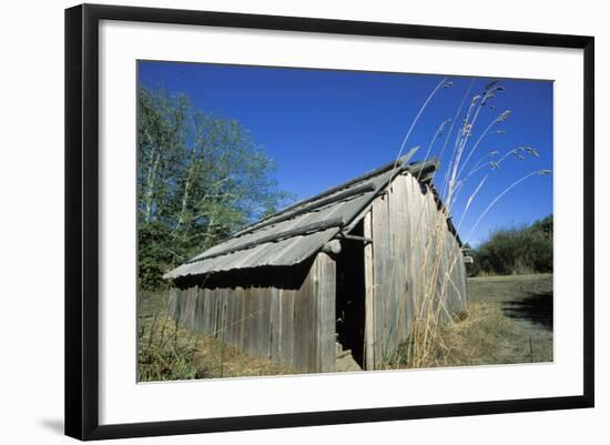 Cedar Plank Longhouse Used by the Chinook Indians, Washington-Angel Wynn-Framed Photographic Print