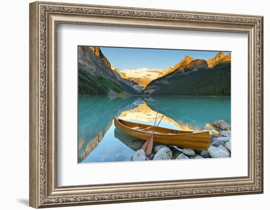 Cedar-Strip Canoe at Lake Louise, Banff National Park-Miles Ertman-Framed Photographic Print