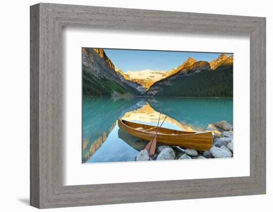 Cedar-Strip Canoe at Lake Louise, Banff National Park-Miles Ertman-Framed Photographic Print