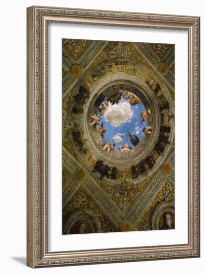 Ceiling medallion in the Camera degli Sposi. Fresco (1474).-Andrea Mantegna-Framed Giclee Print