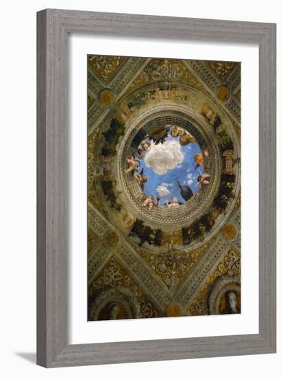 Ceiling medallion in the Camera degli Sposi. Fresco (1474).-Andrea Mantegna-Framed Giclee Print