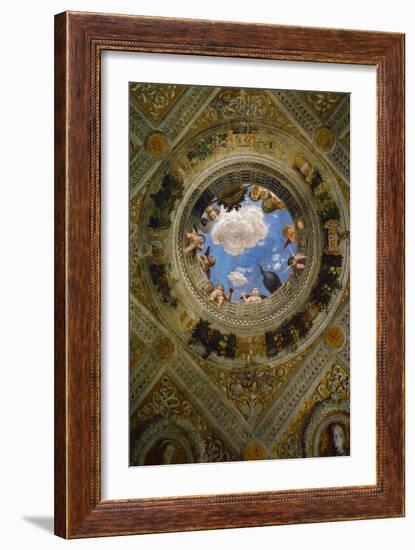 Ceiling medallion in the Camera degli Sposi. Fresco (1474).-Andrea Mantegna-Framed Giclee Print