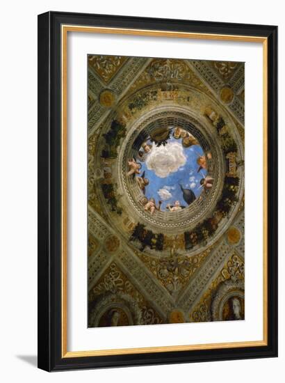 Ceiling medallion in the Camera degli Sposi. Fresco (1474).-Andrea Mantegna-Framed Giclee Print