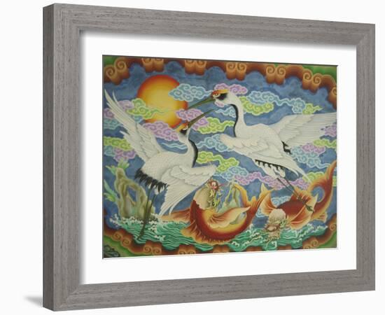 Ceiling Mural of Cranes and Catfish, Nankunshen Temple, Peimen, Taiwan-Steve Satushek-Framed Photographic Print