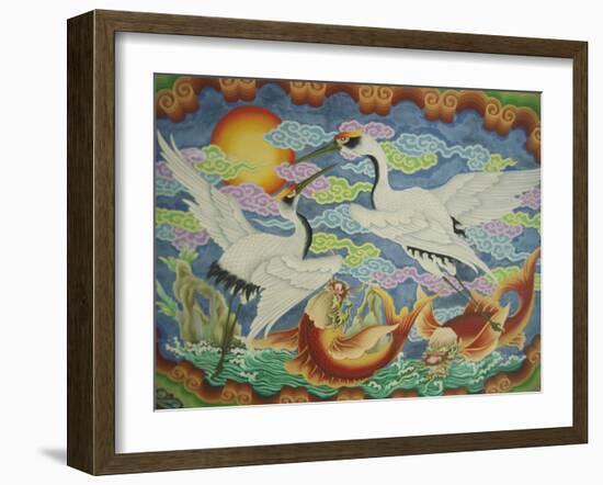 Ceiling Mural of Cranes and Catfish, Nankunshen Temple, Peimen, Taiwan-Steve Satushek-Framed Photographic Print