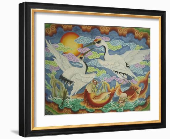 Ceiling Mural of Cranes and Catfish, Nankunshen Temple, Peimen, Taiwan-Steve Satushek-Framed Photographic Print