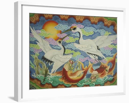 Ceiling Mural of Cranes and Catfish, Nankunshen Temple, Peimen, Taiwan-Steve Satushek-Framed Photographic Print