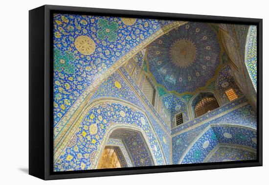 Ceiling of entrance portal in Isfahan blue, Imam Mosque, UNESCO World Heritage Site, Isfahan, Iran,-James Strachan-Framed Premier Image Canvas