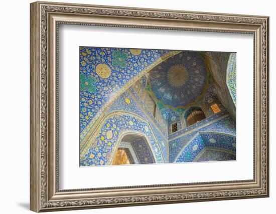 Ceiling of entrance portal in Isfahan blue, Imam Mosque, UNESCO World Heritage Site, Isfahan, Iran,-James Strachan-Framed Photographic Print