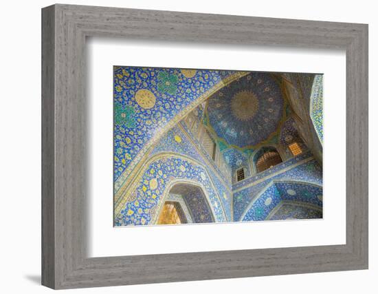 Ceiling of entrance portal in Isfahan blue, Imam Mosque, UNESCO World Heritage Site, Isfahan, Iran,-James Strachan-Framed Photographic Print