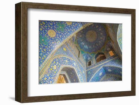 Ceiling of entrance portal in Isfahan blue, Imam Mosque, UNESCO World Heritage Site, Isfahan, Iran,-James Strachan-Framed Photographic Print