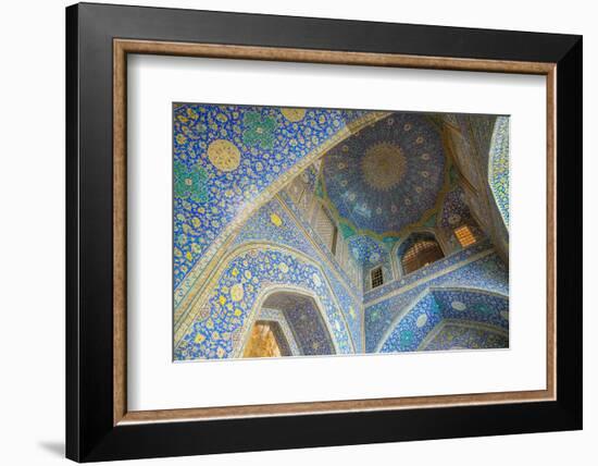 Ceiling of entrance portal in Isfahan blue, Imam Mosque, UNESCO World Heritage Site, Isfahan, Iran,-James Strachan-Framed Photographic Print