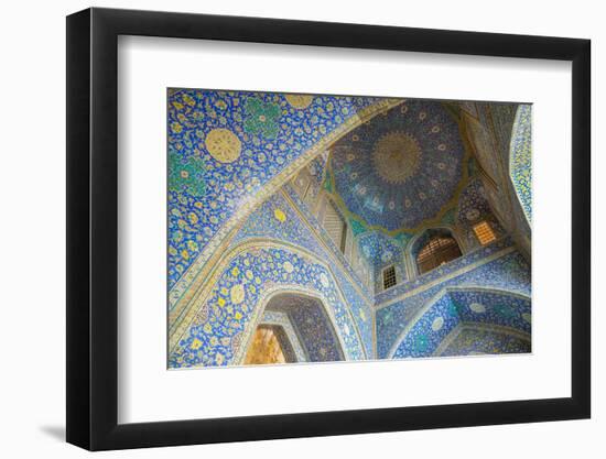 Ceiling of entrance portal in Isfahan blue, Imam Mosque, UNESCO World Heritage Site, Isfahan, Iran,-James Strachan-Framed Photographic Print