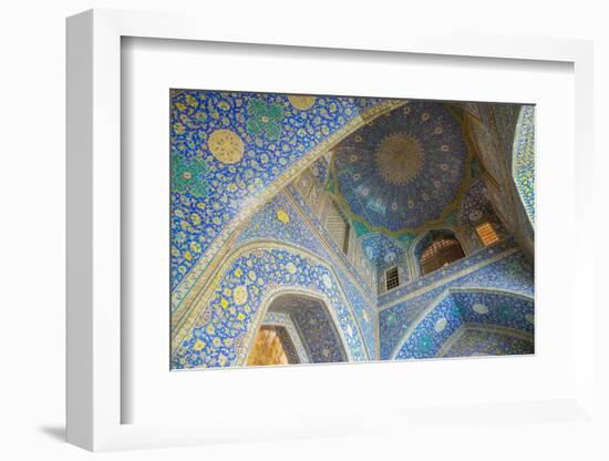 Ceiling of entrance portal in Isfahan blue, Imam Mosque, UNESCO World Heritage Site, Isfahan, Iran,-James Strachan-Framed Photographic Print