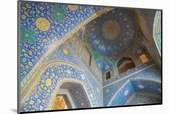 Ceiling of entrance portal in Isfahan blue, Imam Mosque, UNESCO World Heritage Site, Isfahan, Iran,-James Strachan-Mounted Photographic Print