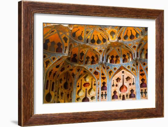 Ceiling of The Music Hall of Ali Qapu Palace with early acoustic design, Ali Qapu Palace, Isfahan,-James Strachan-Framed Photographic Print