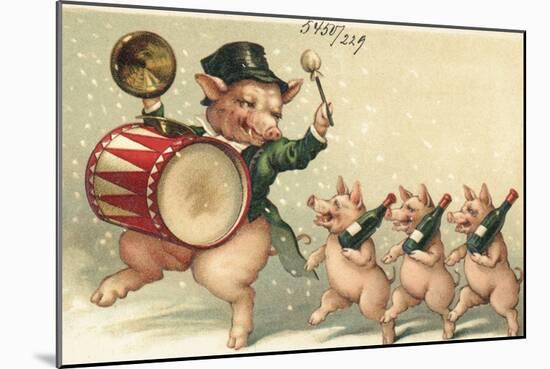 Celebrating Pigs-null-Mounted Giclee Print
