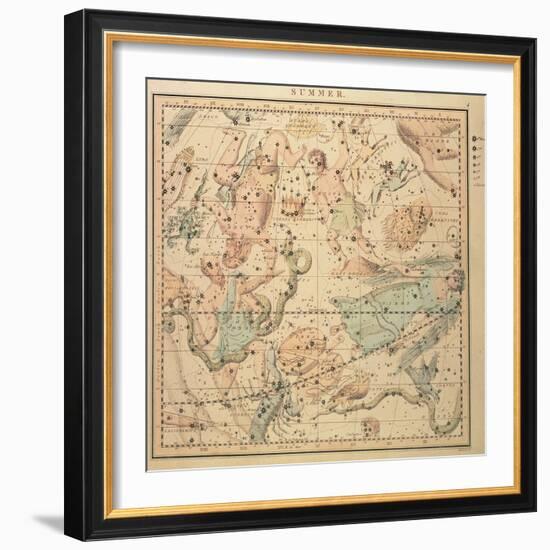 Celestial Chart: Summer, Showing Signs of Zodiac, Positions of Stars and Astrological Instruments-null-Framed Giclee Print