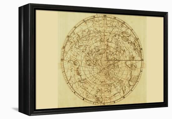 Celestial Map of the Mythological Heavens with Zodiacal Characters-Sir John Flamsteed-Framed Stretched Canvas