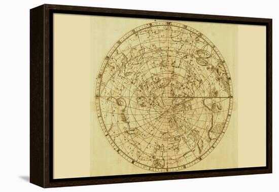 Celestial Map of the Mythological Heavens with Zodiacal Characters-Sir John Flamsteed-Framed Stretched Canvas